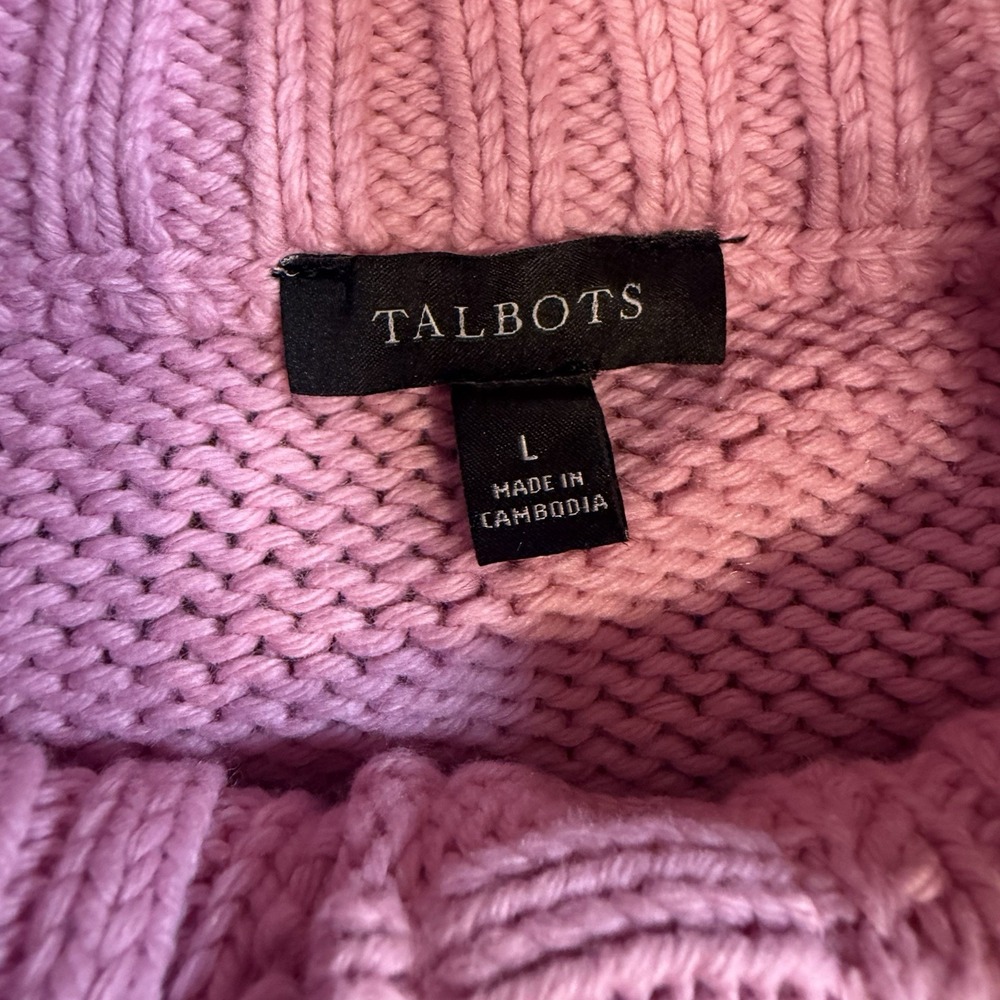 Talbots Pink Knit Sweater Women Small‎ Mock Neck Button Pullover Sz L - Picture 3 of 9
